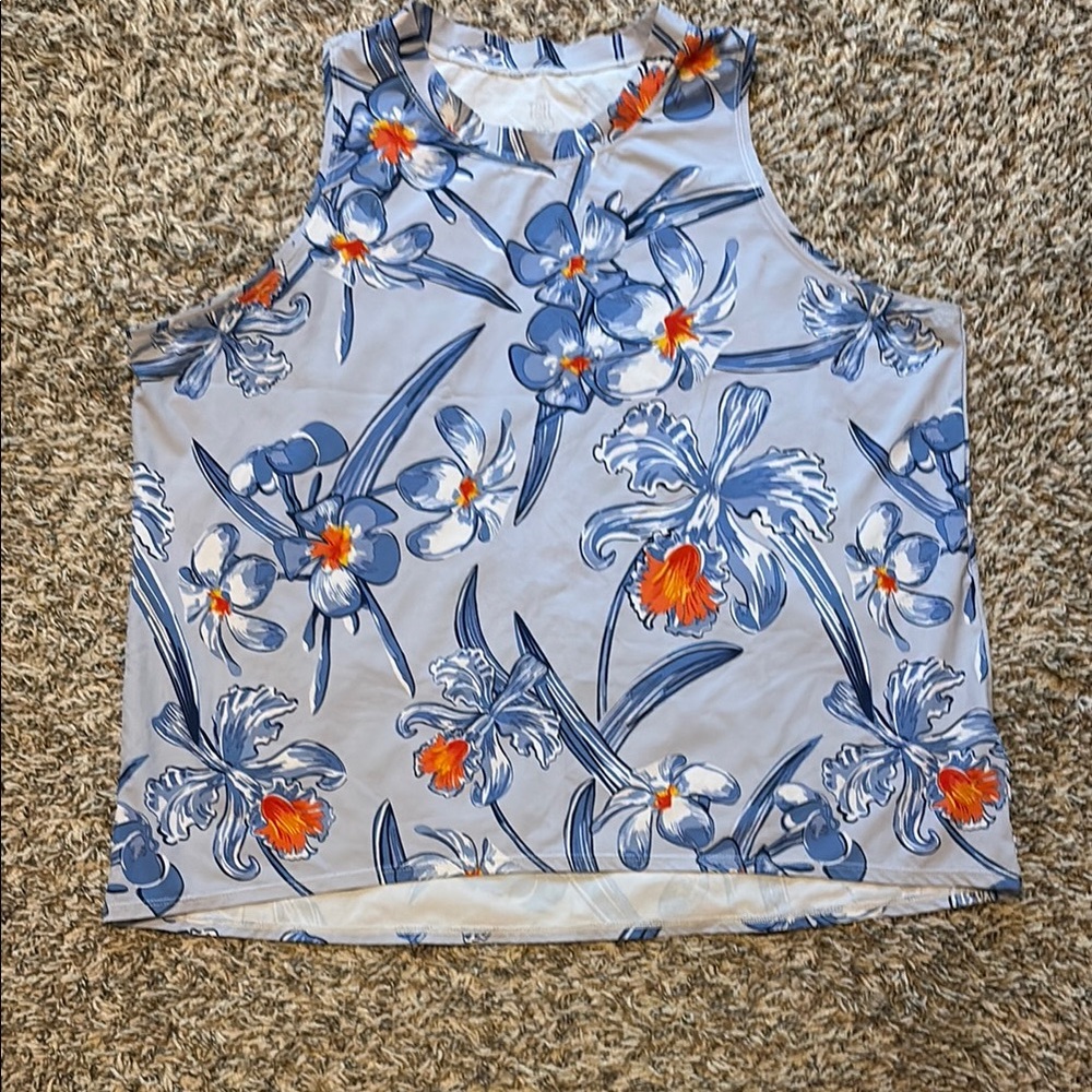 Tail Floral Tank Top - Blue and Orange